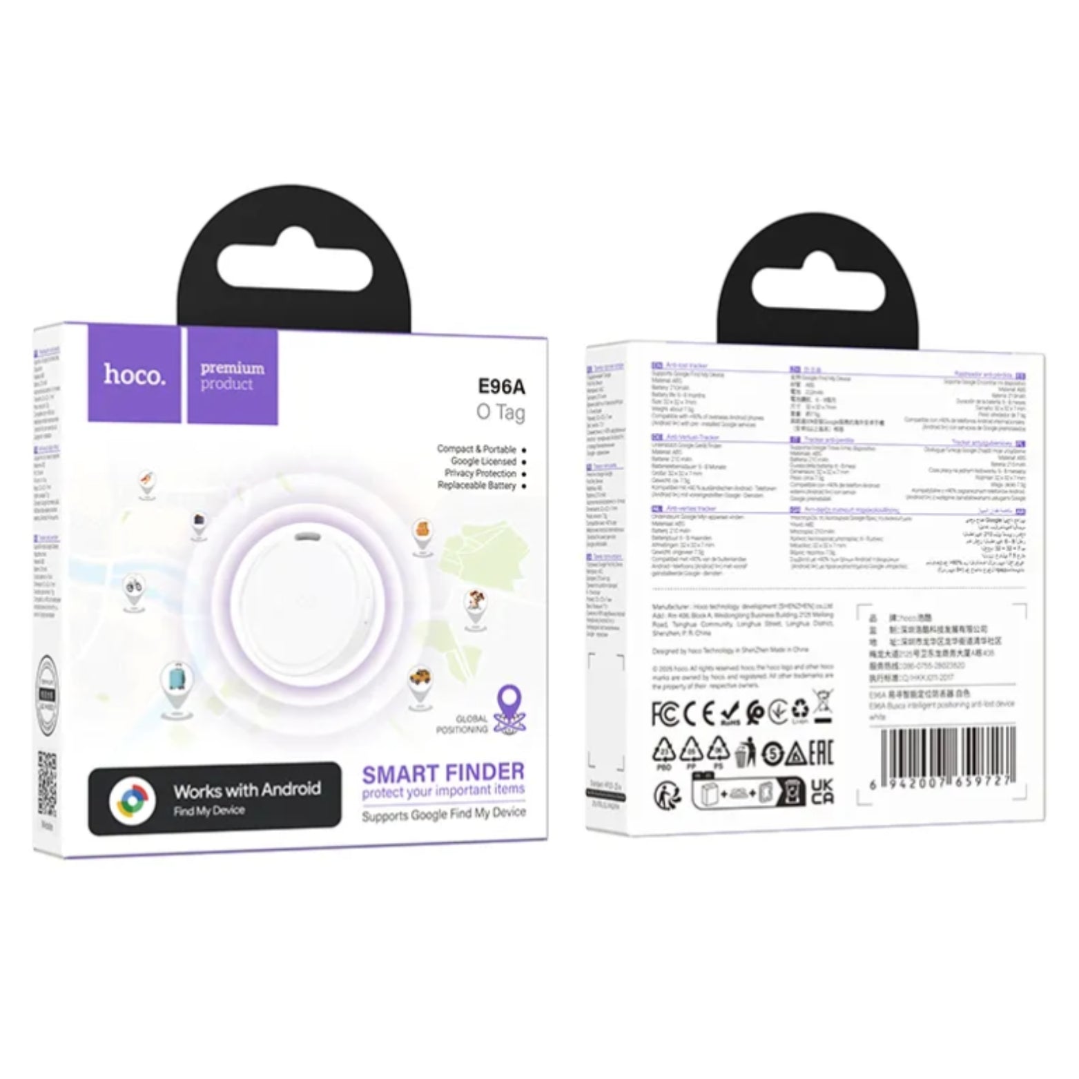 Dispozitiv tip AirTag anti-pierdere HOCO E96A, funcție FindMy, Android